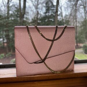 Pink Satin Clutch with Gold Chain